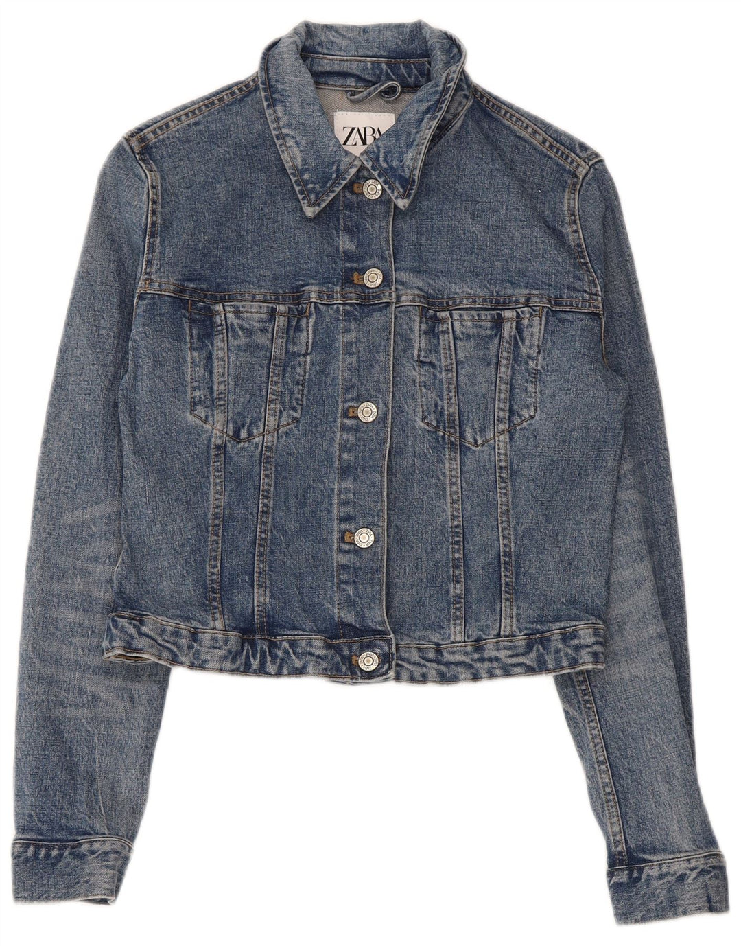 Zara Womens Crop Denim Jacket UK 10 Small Blue