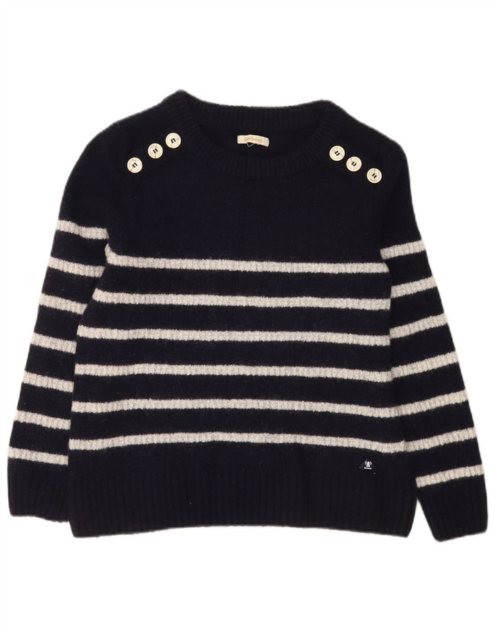 Barbour Womens Boat Neck Jumper Sweater UK 14 Medium Navy Blue Striped Wool