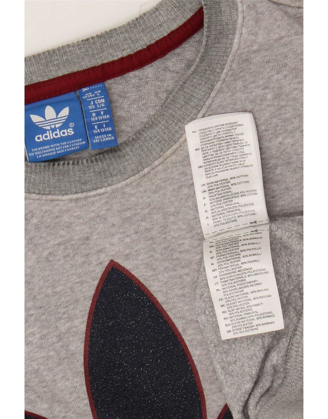 Adidas Boys Three Stripes Sweatshirt Jumper 13-14 Years Grey Flecked