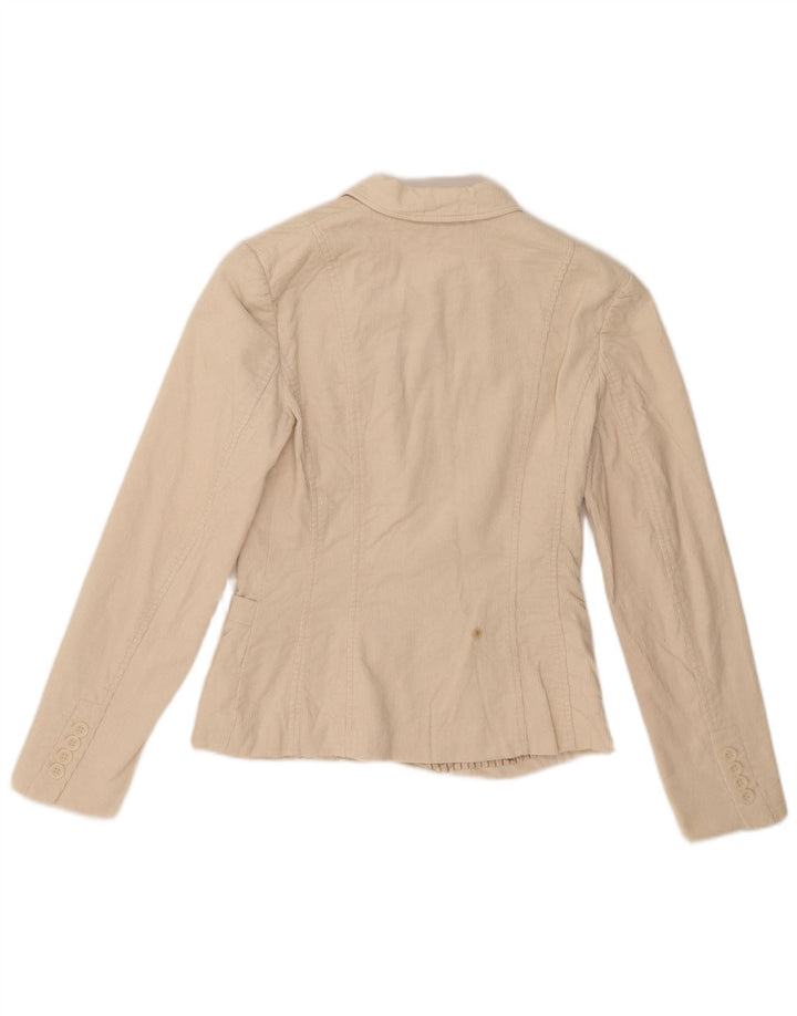 Zara Womens 3 Button Corduroy Blazer Jacket UK 8 Small Beige Cotton