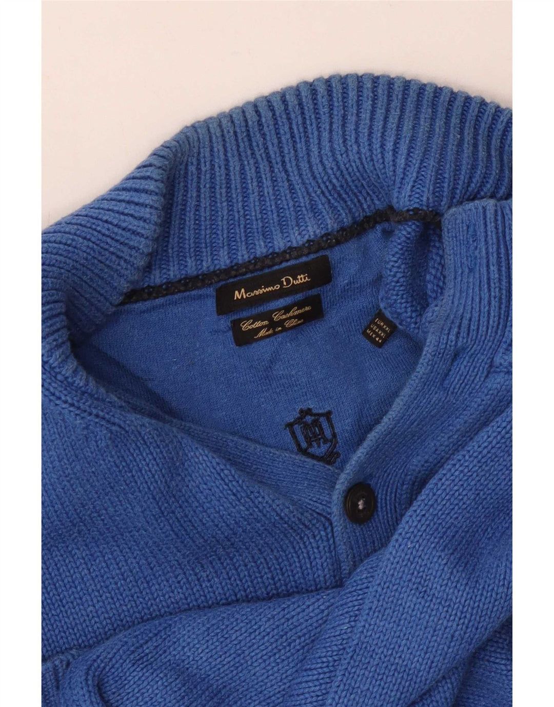 Massimo Dutti Mens Button Neck Jumper Sweater 2XL Blue Cotton