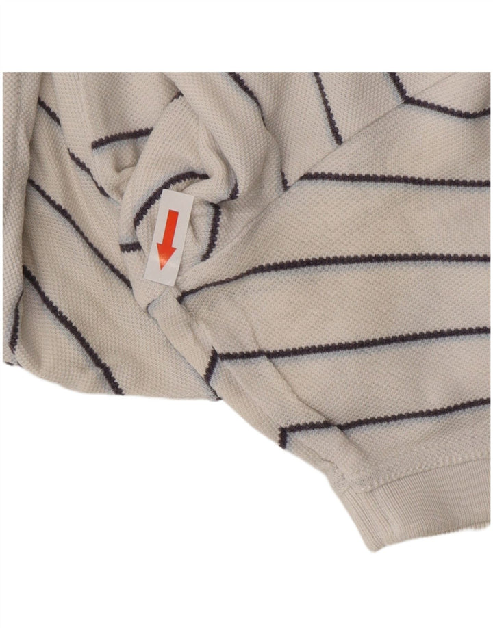 TOMMY HILFIGER Mens Classic Polo Shirt Large White Striped Cotton