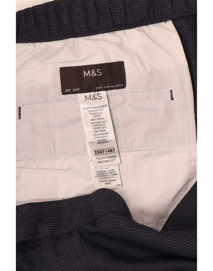 Marks & Spencer Mens Straight Suit Trousers W40 L29 Navy Blue Houndstooth