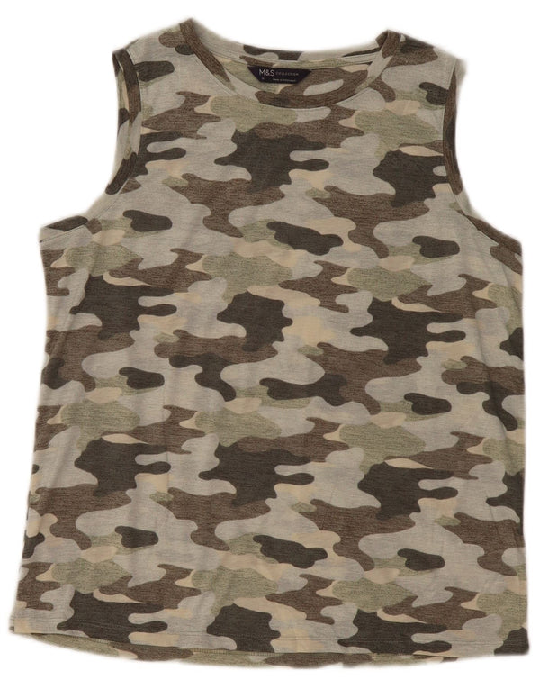 MARKS & SPENCER Womens Vest Top UK 10 Small Khaki Camouflage Polyester