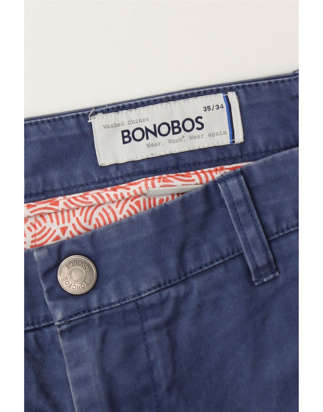 BONOBOS Mens Straight Chino Trousers W35 L34 Blue Cotton