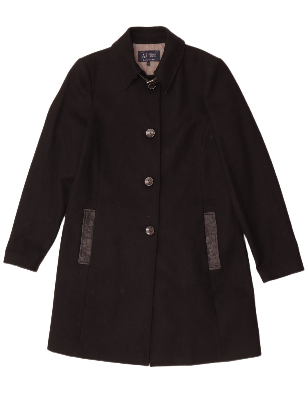 Armani Jeans Womens Overcoat IT 48 XL Black Wool