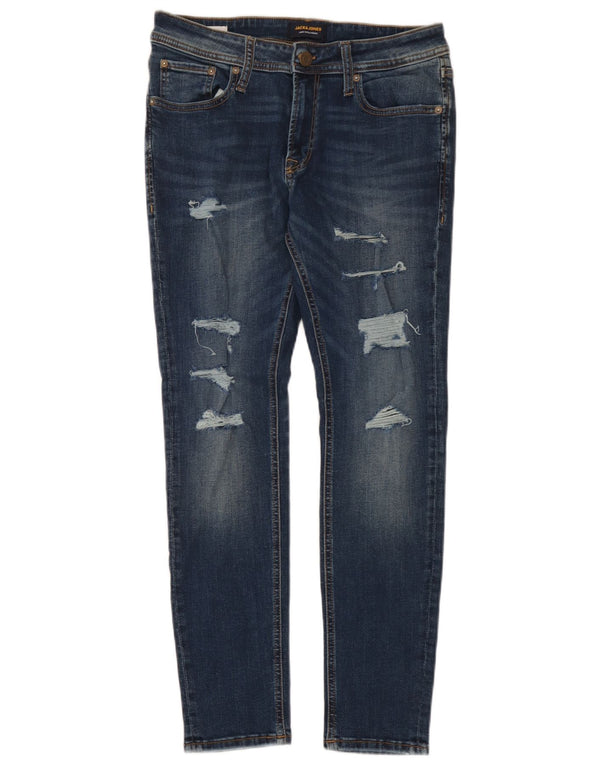 Jack & Jones Mens Distressed Skinny Jeans W32 L30 Blue Cotton