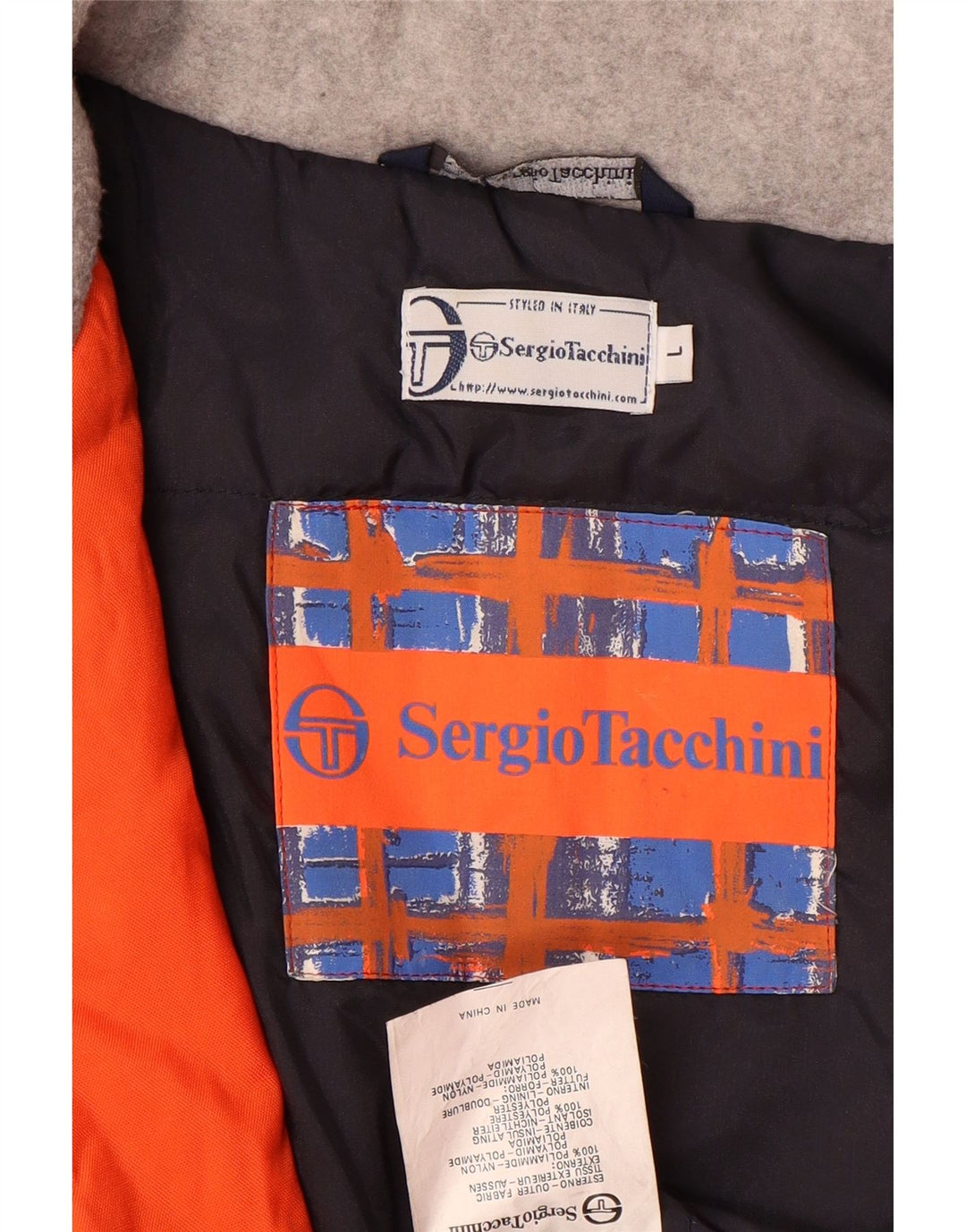 Sergio Tacchini Mens Hooded Ski Jacket UK 40 Large Orange Colourblock