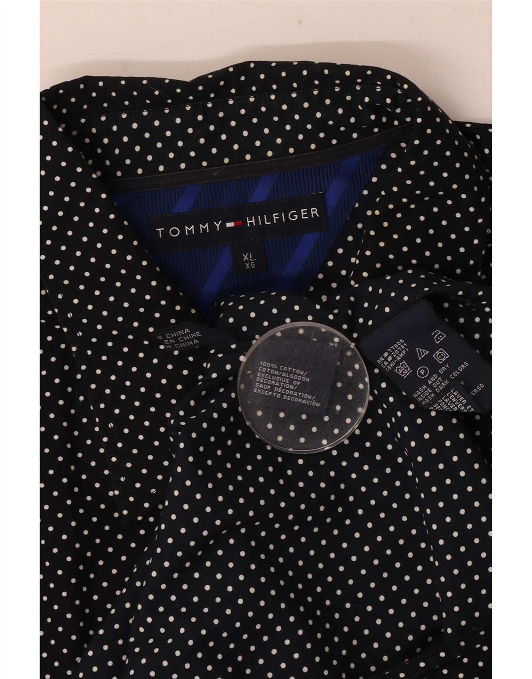 Tommy Hilfiger Mens Shirt XL Navy Blue Spotted Cotton