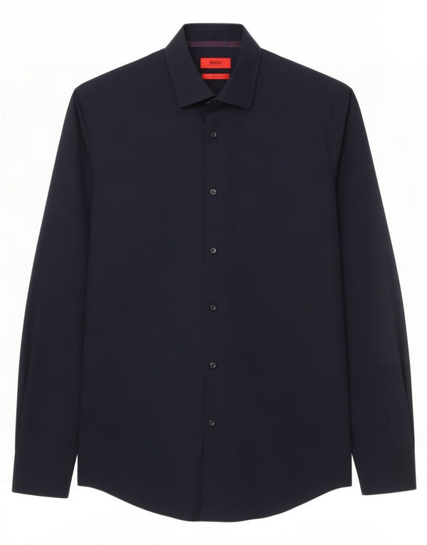 Hugo Boss Mens Slim Fit Shirt Size 39 15 1/2 Medium Navy Blue Cotton