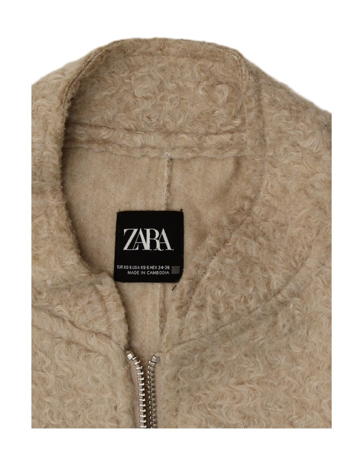 Zara Womens Oversized Bomber Jacket UK 6 XS Beige Polyester