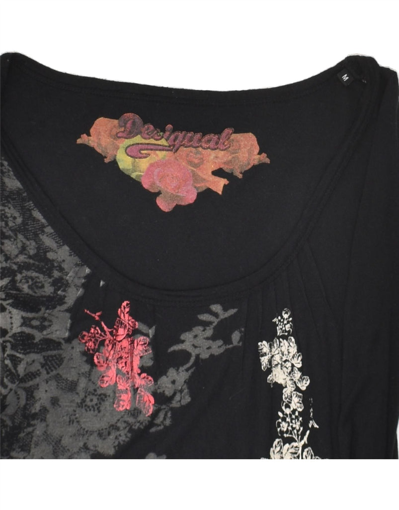 DESIGUAL Womens Graphic Tunic Top UK 12 Medium Black Viscose | Vintage Desigual | Thrift | Second-Hand Desigual | Used Clothing | Messina Hembry 