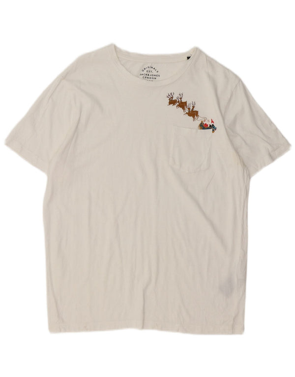 Jack & Jones Mens Graphic T-Shirt Top Medium White Cotton