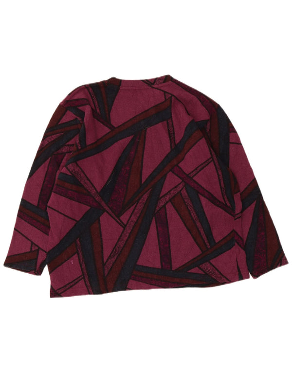 Vintage Womens Crew Neck Jumper Sweater UK 14 Large Burgundy Geometric