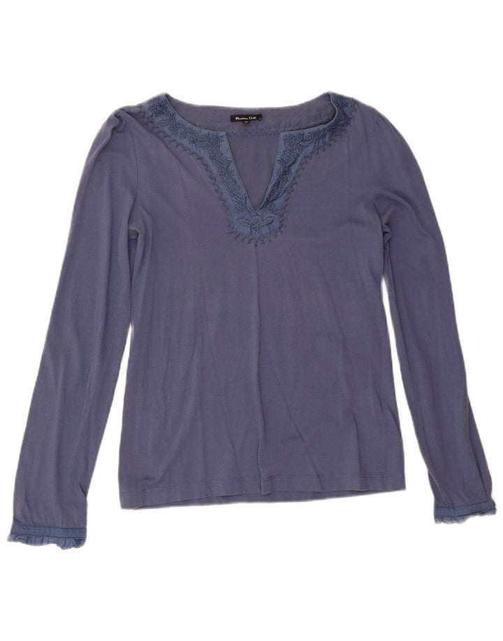 Massimo Dutti Womens Long Sleeve Blouse Top UK 14 Medium Blue Cotton