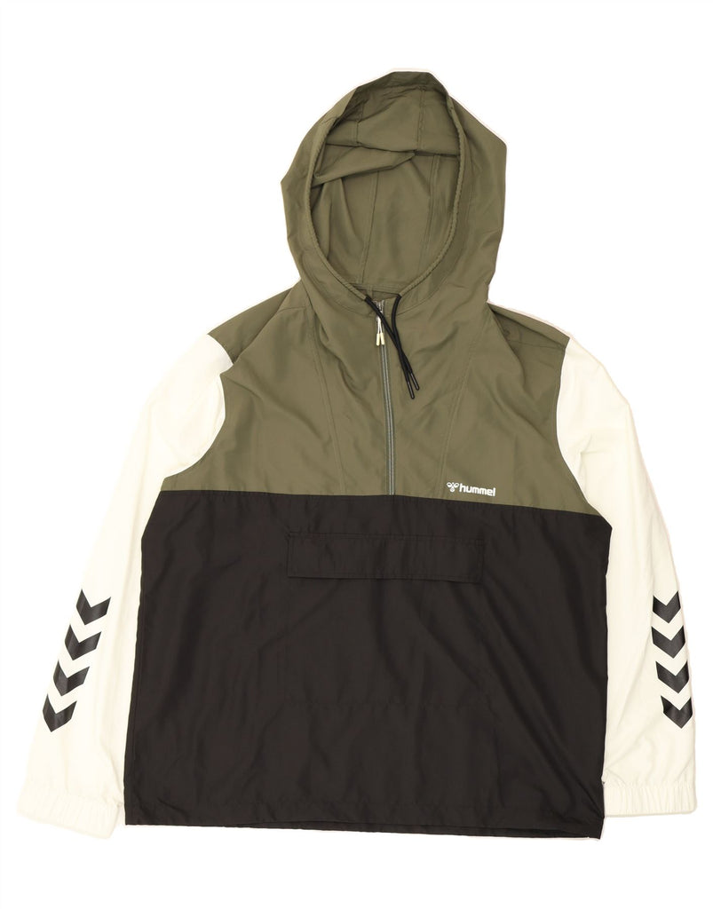 HUMMEL Mens Graphic Hooded Anorak Jacket UK 44 2XL Green Colourblock Vintage Hummel and Second-Hand Hummel from Messina Hembry 