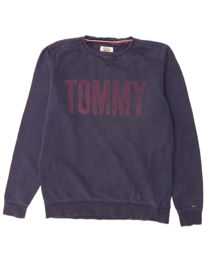 Tommy Hilfiger Mens Graphic Sweatshirt Jumper Large Navy Blue Cotton