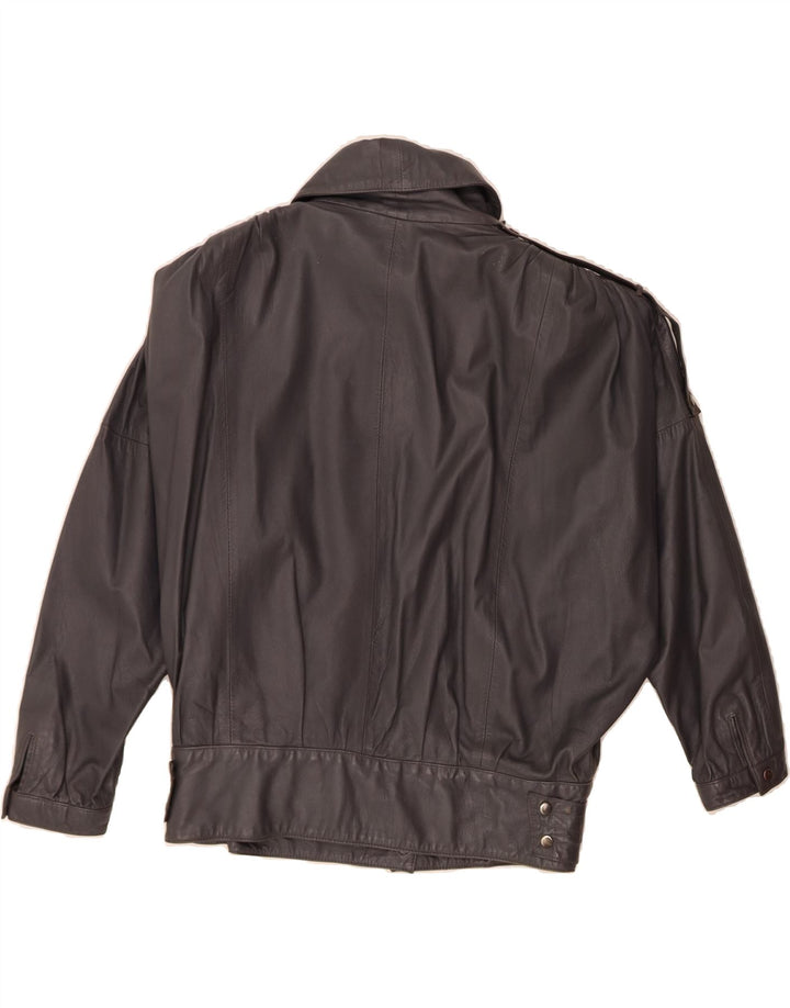 VINTAGE Womens Oversized Leather Jacket EU 40 Medium Grey Leather Vintage Vintage and Second-Hand Vintage from Messina Hembry 