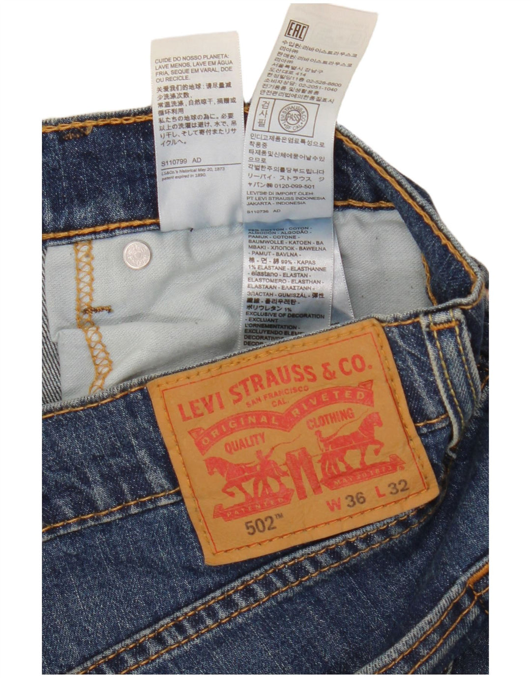 Levi's Mens 502 Tapered Jeans W36 L29 Blue Cotton