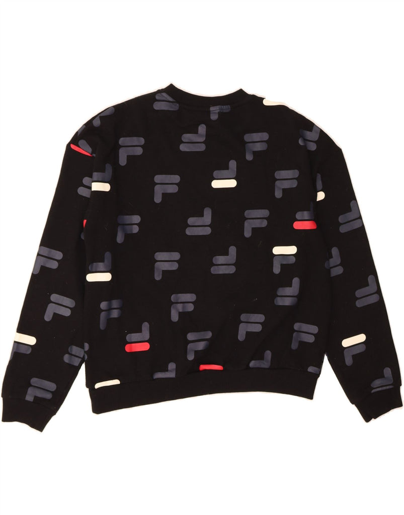 FILA Womens Graphic Sweatshirt Jumper UK 14 Medium Black Cotton Vintage Fila and Second-Hand Fila from Messina Hembry 