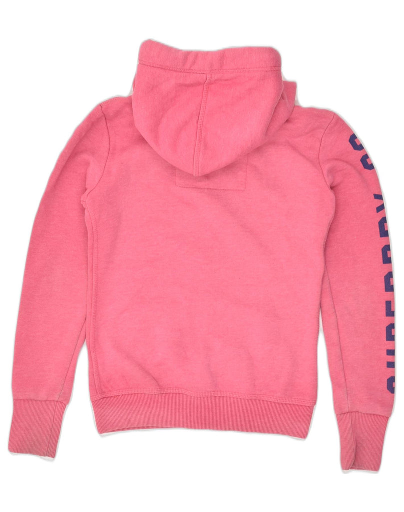 SUPERDRY Womens Graphic Zip Hoodie Sweater UK 6 2XS Pink Cotton | Vintage Superdry | Thrift | Second-Hand Superdry | Used Clothing | Messina Hembry 