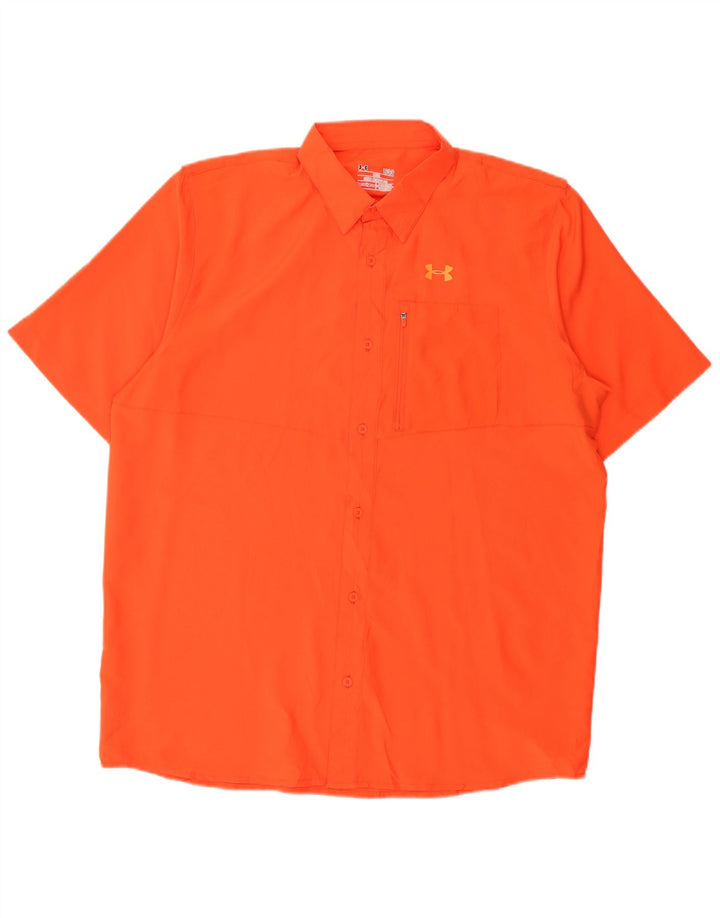 UNDER ARMOUR Mens Heat Gear Short Sleeve Shirt Large Orange Polyester