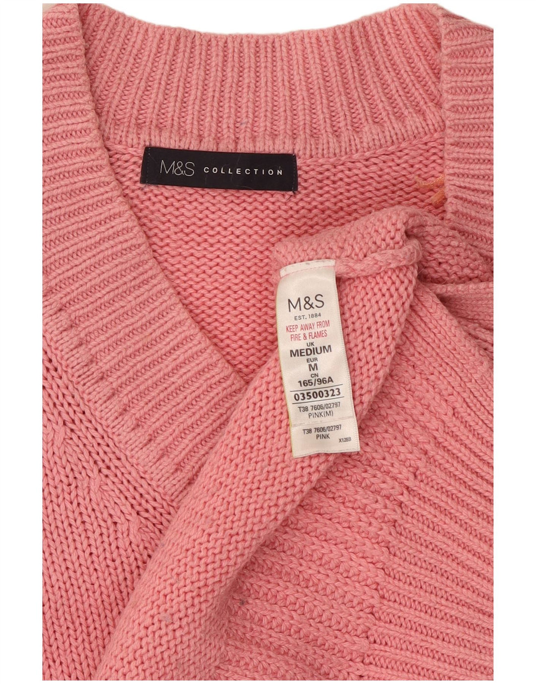 Marks & Spencer Womens V-Neck Jumper Sweater UK 14 Medium Pink Cotton