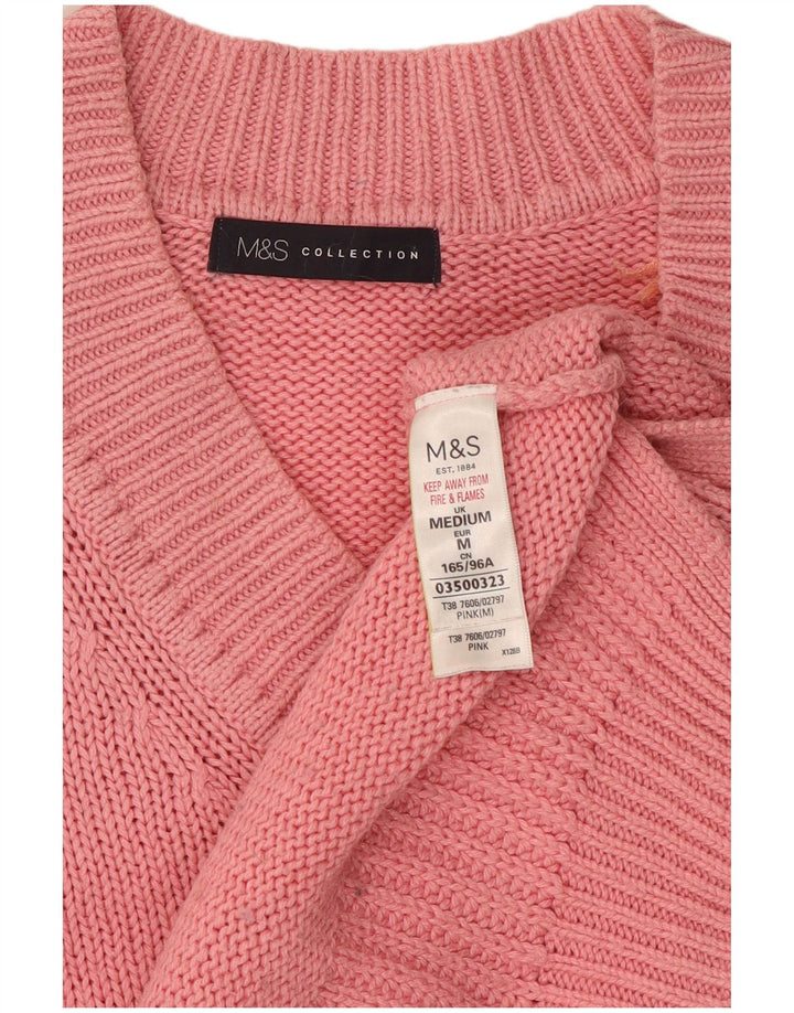 Marks & Spencer Womens V-Neck Jumper Sweater UK 14 Medium Pink Cotton