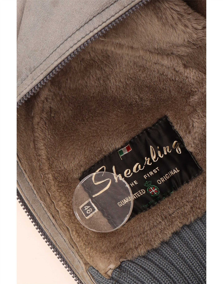 VINTAGE Mens Shearling Jacket IT 48 Medium Grey Shearling
