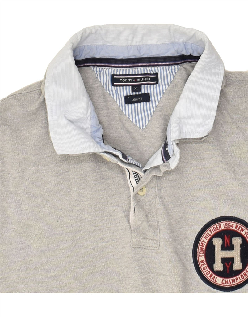 TOMMY HILFIGER Mens Slim Fit Polo Shirt XL Grey Cotton Vintage Tommy Hilfiger and Second-Hand Tommy Hilfiger from Messina Hembry 