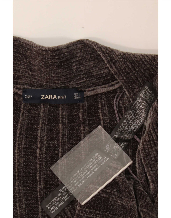 Zara Womens Oversized Longline Velour Cardigan Sweater UK 10 Small Grey