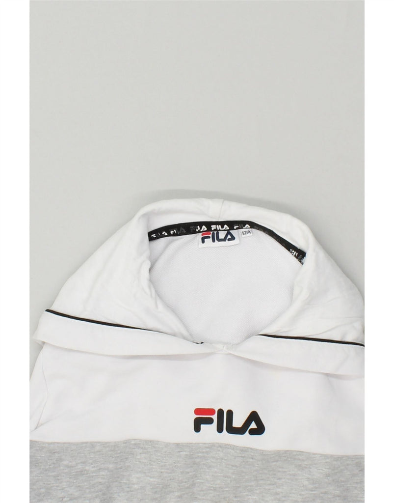FILA Boys Graphic Hoodie Jumper 11-12 Years Grey Colourblock Cotton | Vintage Fila | Thrift | Second-Hand Fila | Used Clothing | Messina Hembry 