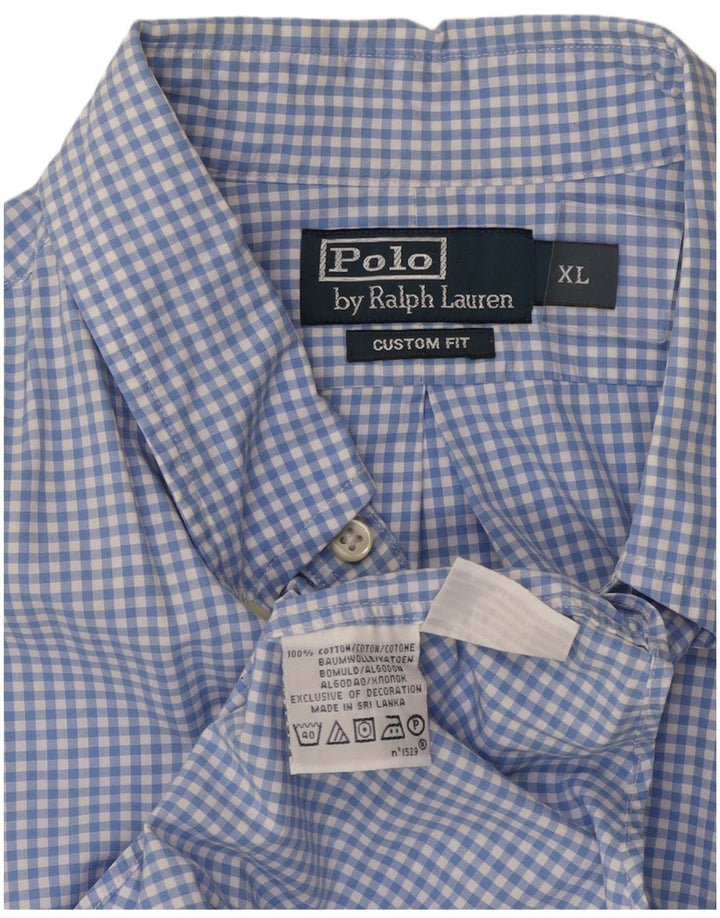 POLO RALPH LAUREN Mens Custom Fit Shirt XL Blue Gingham Cotton