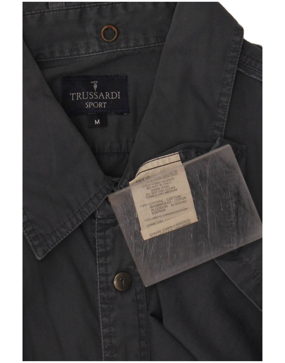 TRUSSARDI Mens Short Sleeve Shirt Medium Grey Cotton