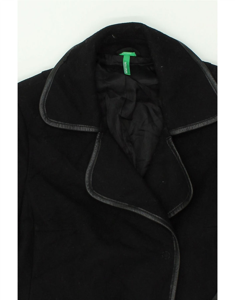 UNITED COLORS OF BENETTON Womens Belted Overcoat IT 44 Medium Black Wool | Vintage United Colors of Benetton | Thrift | Second-Hand United Colors of Benetton | Used Clothing | Messina Hembry 