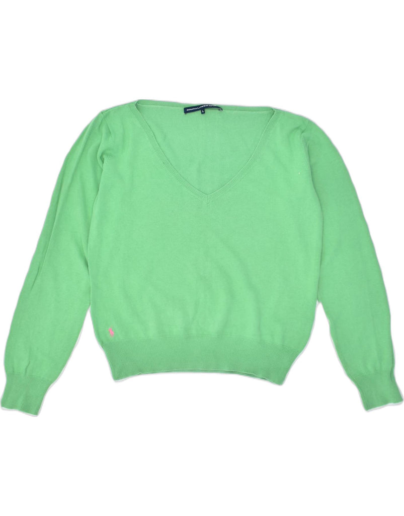 RALPH LAUREN Womens V-Neck Jumper Sweater UK 16 Large Green Cotton | Vintage | Thrift | Second-Hand | Used Clothing | Messina Hembry 