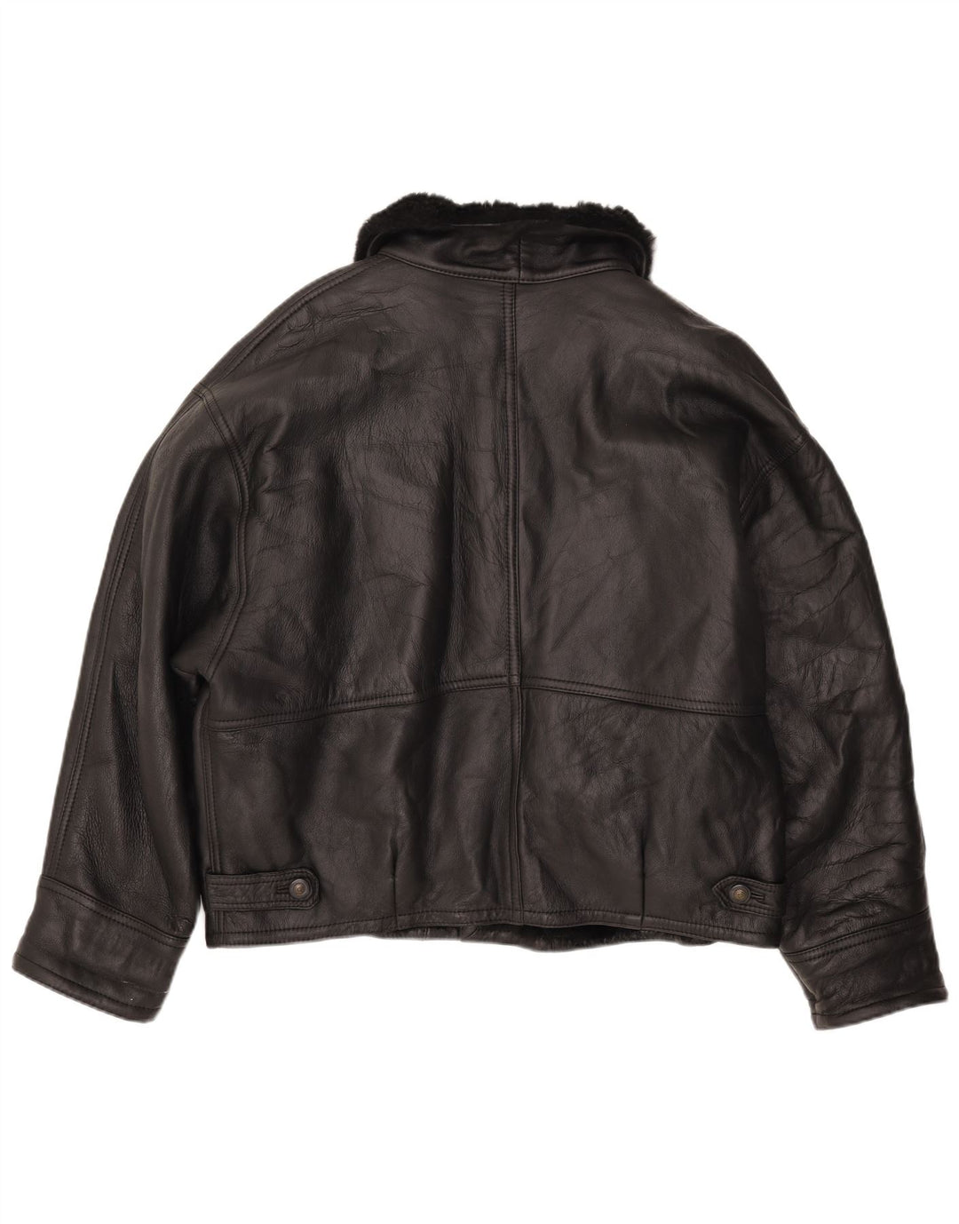 Vintage Mens Shearling Jacket IT 52 XL Black Leather
