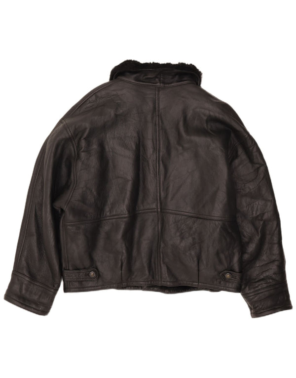 Vintage Mens Shearling Jacket IT 52 XL Black Leather