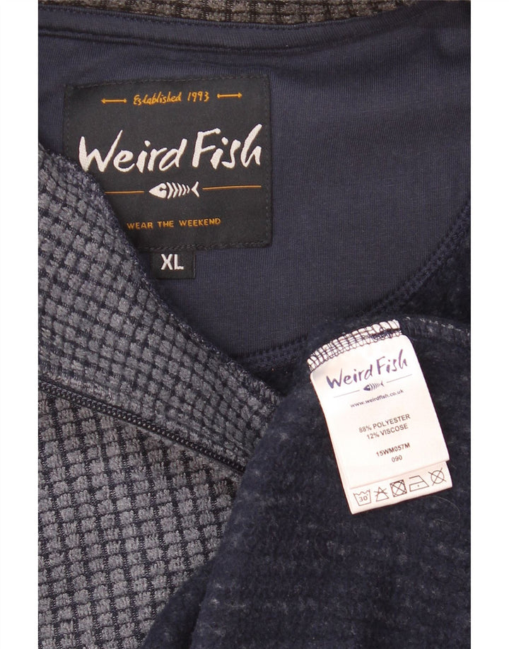 Weird Fish Mens Zip Neck Fleece Jumper XL Navy Blue Polyester