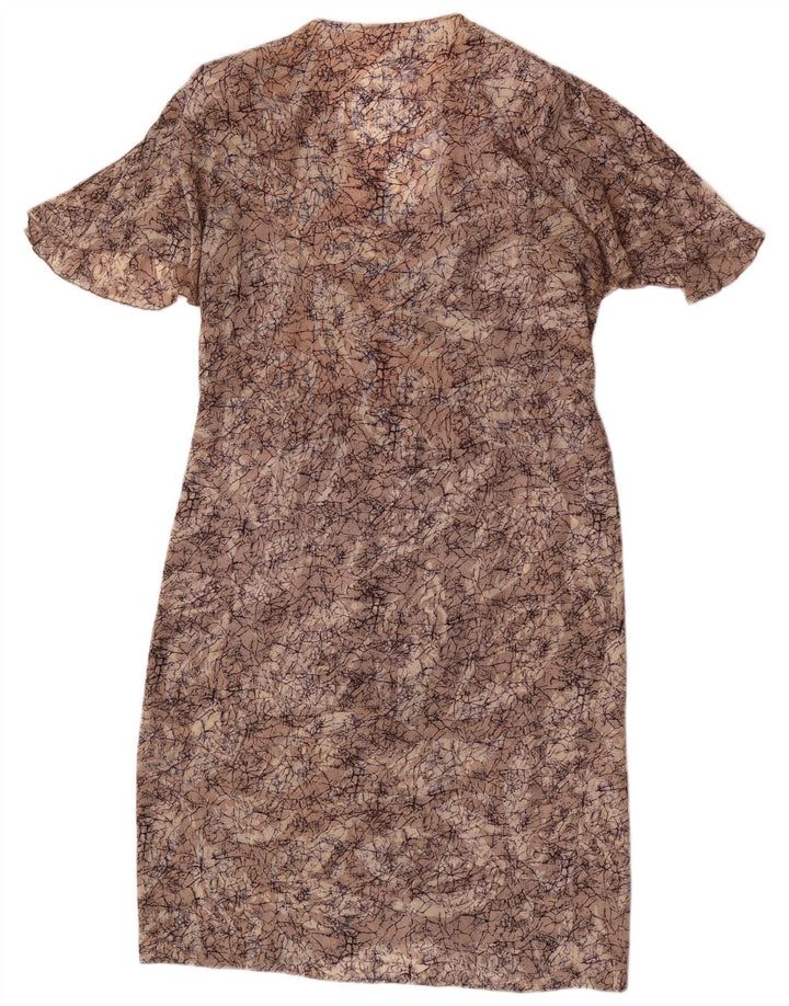 Vintage Womens Abstract Pattern Shift Dress UK 16 Large Brown
