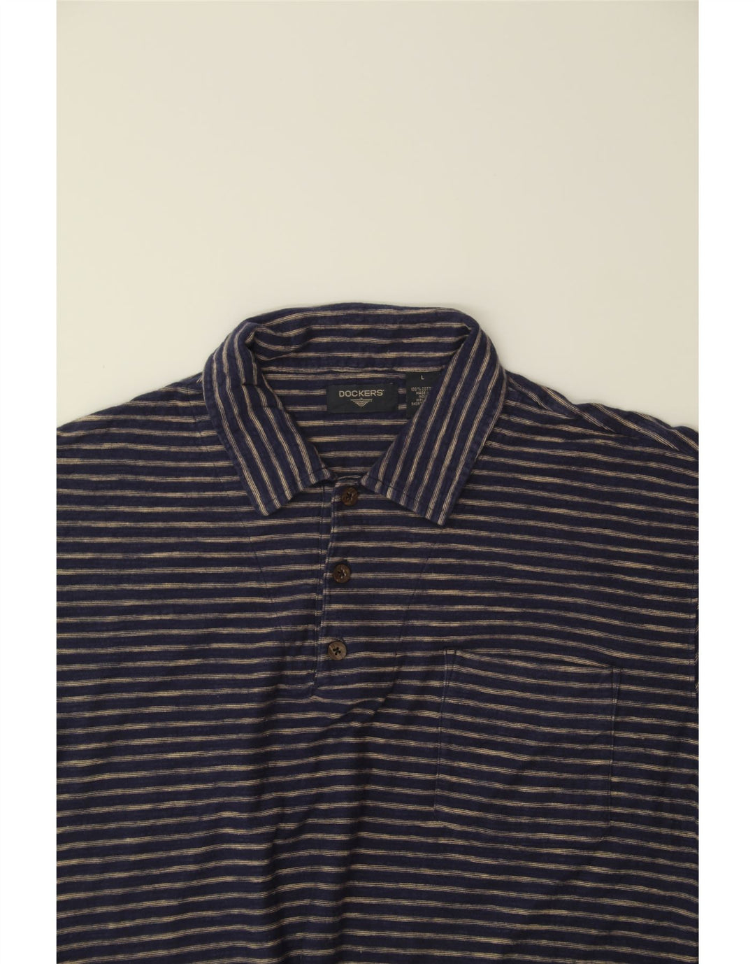 DOCKERS Mens Polo Shirt Large Navy Blue Striped Cotton Vintage Dockers and Second-Hand Dockers from Messina Hembry 