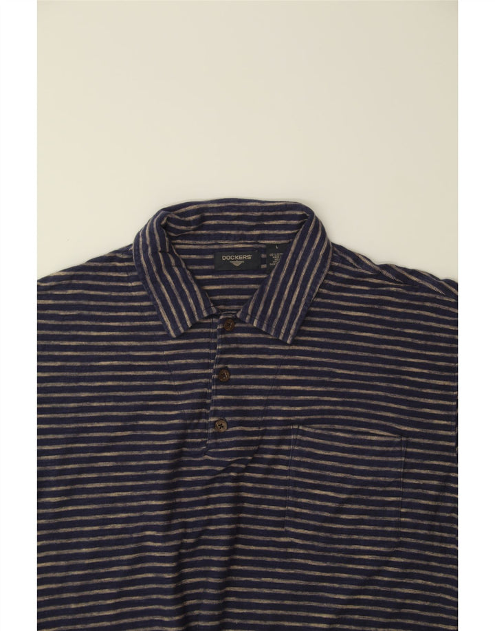 DOCKERS Mens Polo Shirt Large Navy Blue Striped Cotton Vintage Dockers and Second-Hand Dockers from Messina Hembry 