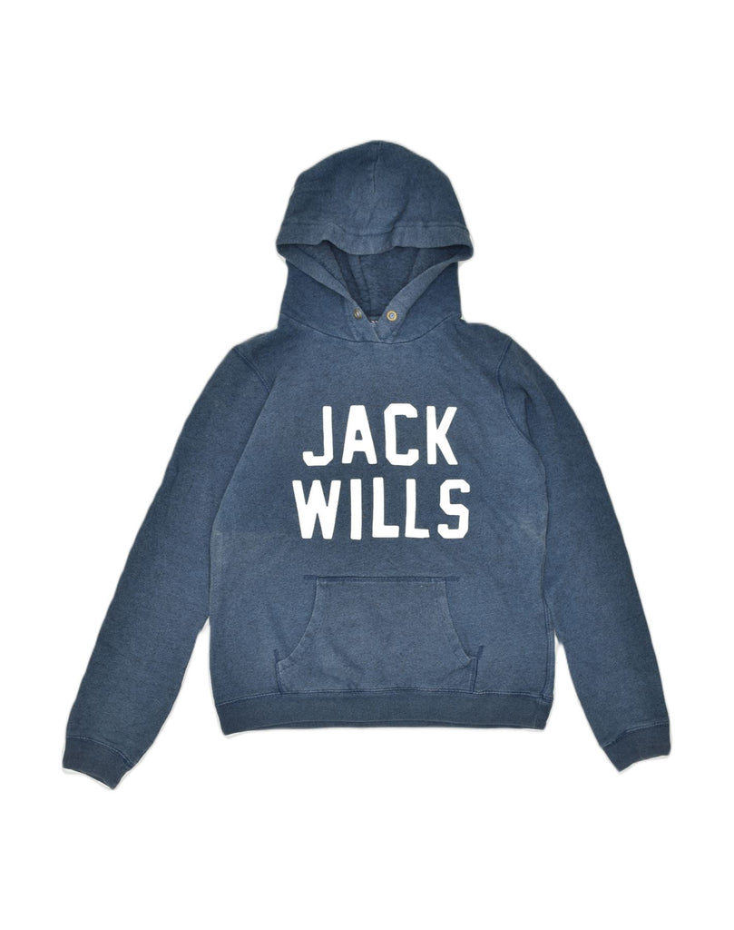 JACK WILLS Womens Graphic Hoodie Jumper UK 14 Large Blue Cotton | Vintage | Thrift | Second-Hand | Used Clothing | Messina Hembry 