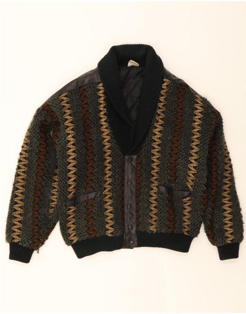 VINTAGE Mens Cardigan Sweater IT 52/54 Large Grey Striped Polyacrylic Vintage Vintage and Second-Hand Vintage from Messina Hembry 