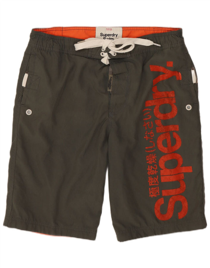 Superdry Mens Graphic Swimming Shorts Medium  Khaki Polyester