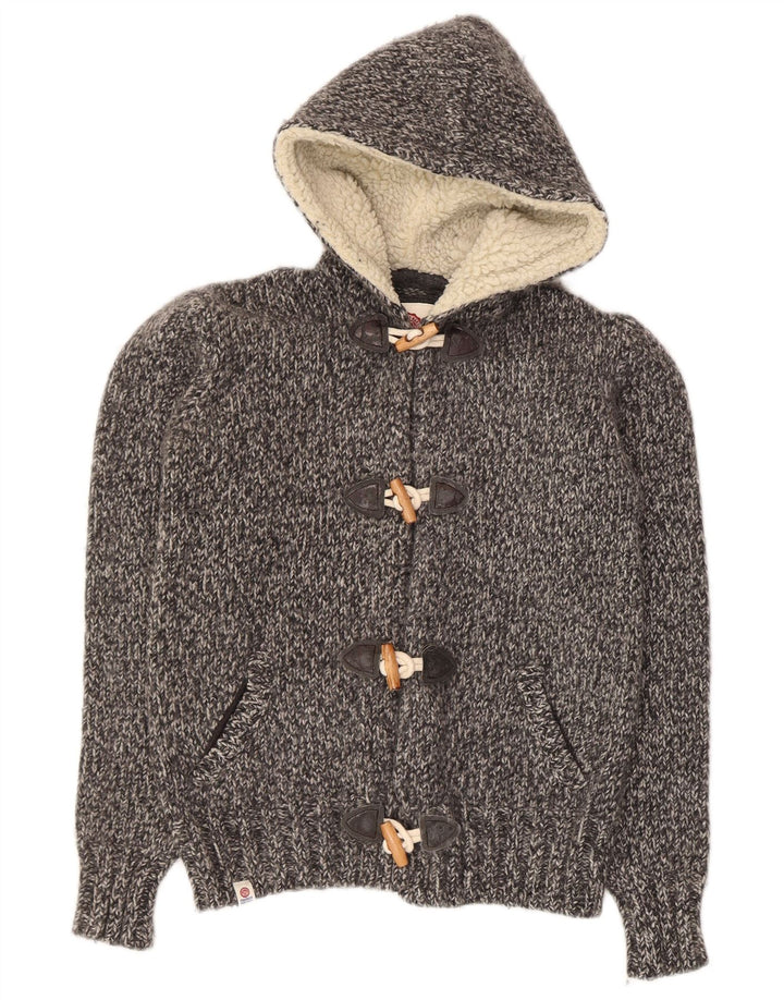 Franklin Marshall Womens Hooded Cardigan Sweater UK 12 Medium Grey Flecked
