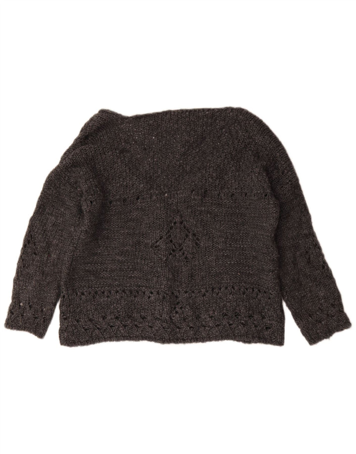 Zara Womens Oversized Cardigan Sweater UK 14 Medium Grey Geometric Wool