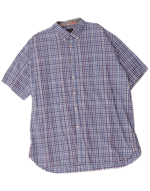 Paul & Shark Mens Short Sleeve Shirt Size 46 2XL Blue Gingham Cotton