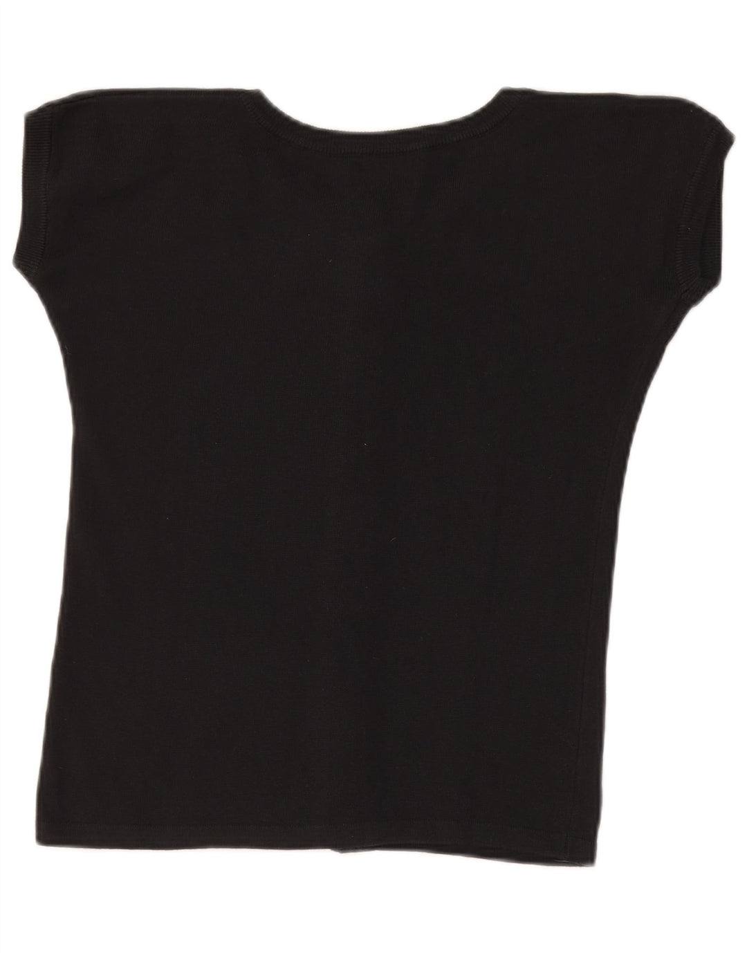 Benetton Womens Knit Crop Top IT 46 Large Black Cotton
