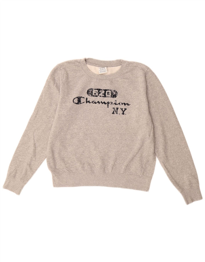 Champion Womens Graphic Sweatshirt Jumper UK 14 Medium Grey Flecked